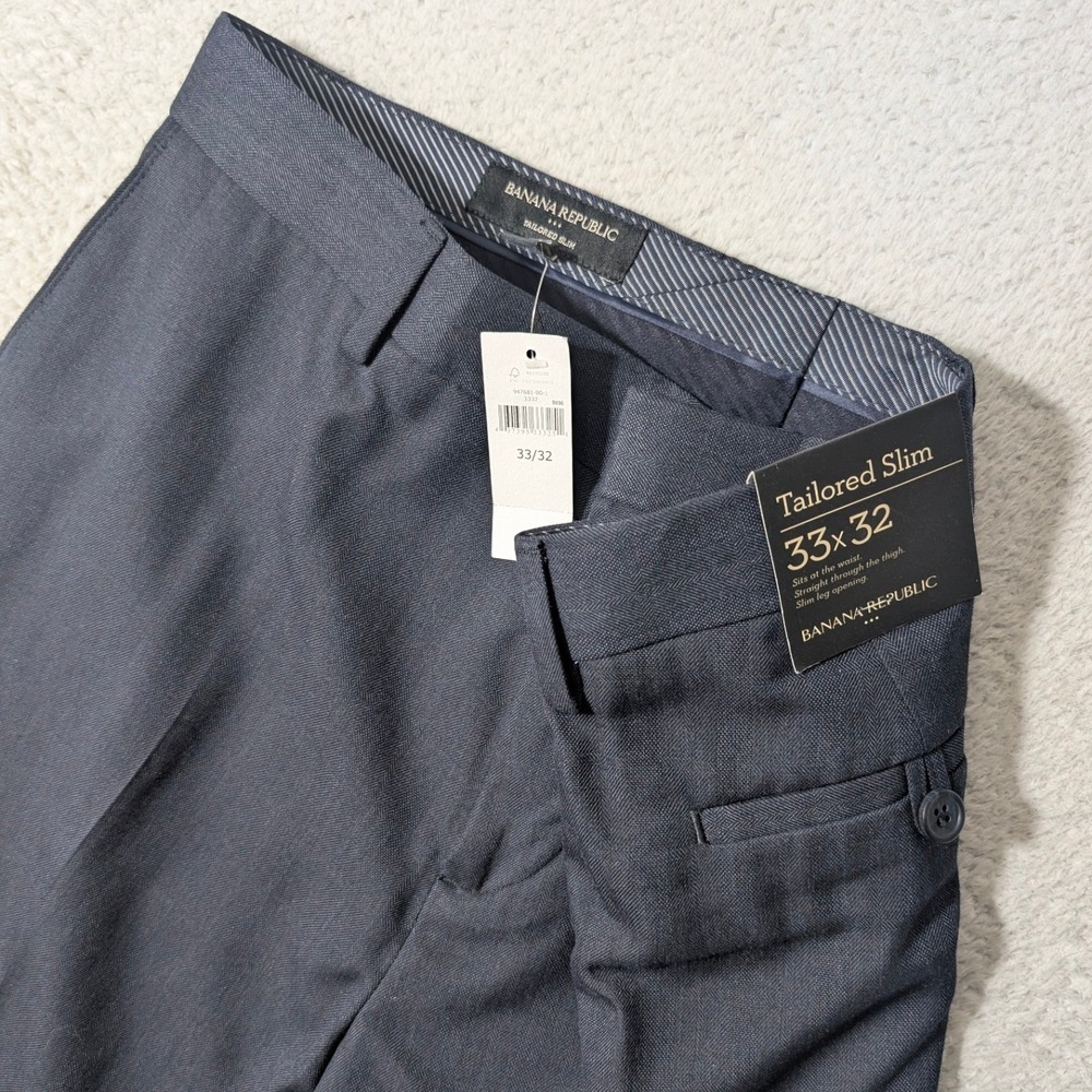 NEW‎ Banana Republic Dress Pants Mens 33/32 Blue Harringbone Tailored Slim Fit